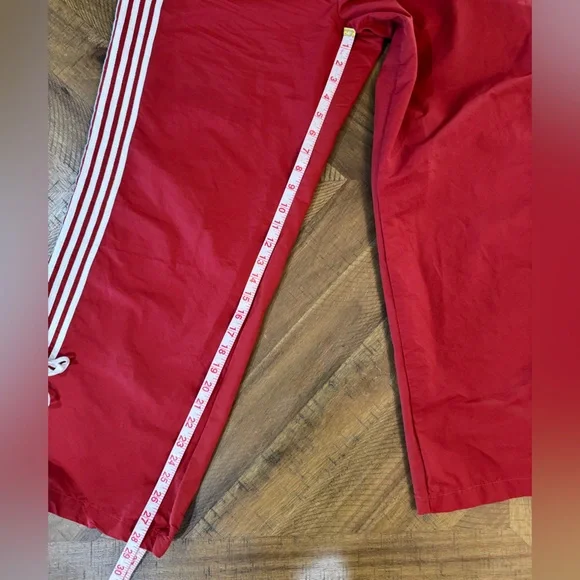 Cali1850 Muted Red Nylon Track Pants with White Stripe Ankle Ties Y2K NWOT - Picture 9 of 15